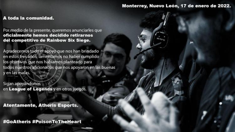 Não há jogadores ativos restantes em Atheris Esports para Rainbow Six Siege