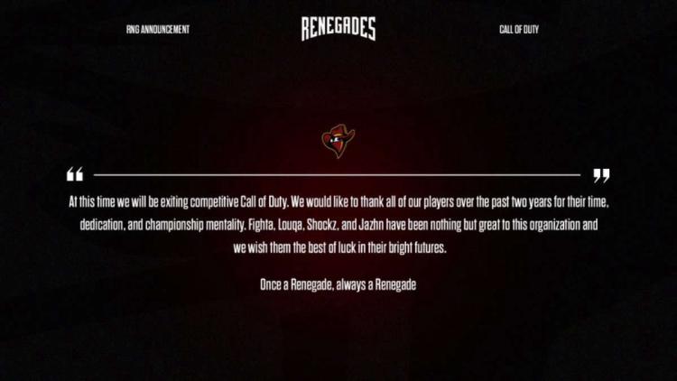 Renegades fecha a divisão em Call of Duty