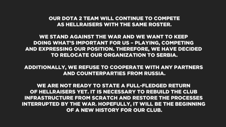 HellRaisers anunciou um retorno a Dota 2