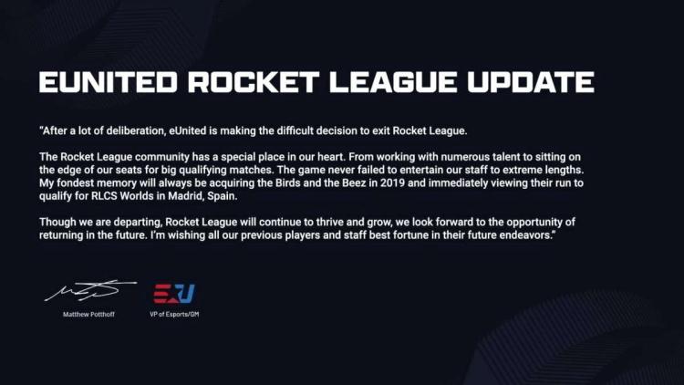 EUnited foram dispensados das funções de três membros do Rocket League