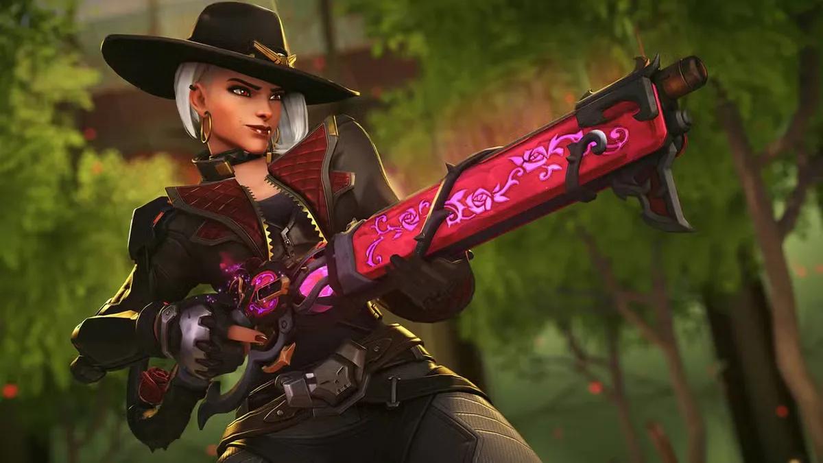 Ashe, a protagonista de Overwatch 2, prepara-se para o lançamento do visual mítico da arma Rosa de Chumbo!