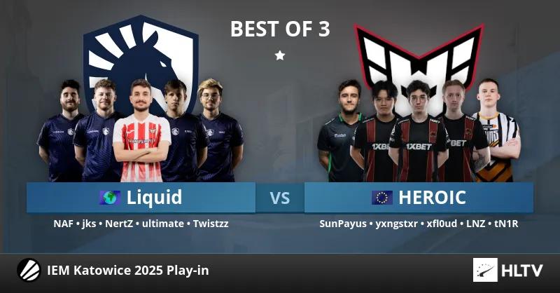 HEROIC derrota Team Liquid na partida final do Dia 1 no IEM Katowice 2025