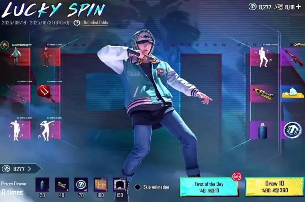 Colaboração PUBG Mobile x G-Dragon: Lucky Spin, recompensas e conteúdo exclusivo