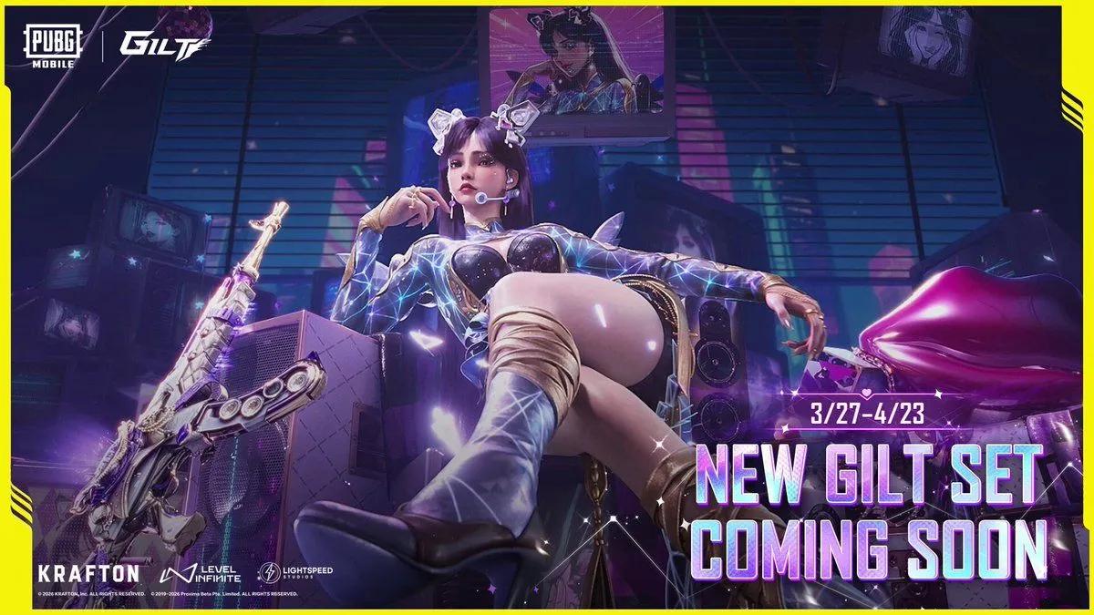 O conjunto PUBG Mobile Dimensional Diva Gilt chega com estilo futurista e AKM aprimorável.