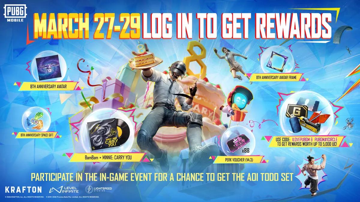 PUBG MOBILE dá início às comemorações do seu 8º aniversário com recompensas e eventos exclusivos.