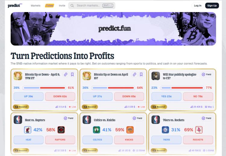 A carteira Binance integra os mercados de previsão Predict.fun na cadeia BNB