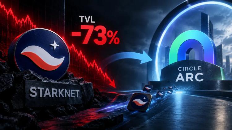 A receita total de empréstimos (TVL) da Starknet cai 73% em um único dia, com a migração de seu principal aplicativo para a Arc, da Circle.