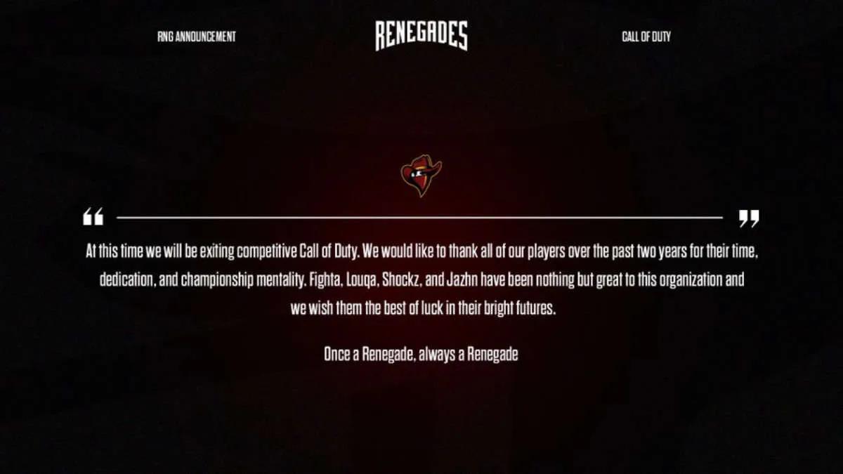 Renegades fecha a divisão em Call of Duty