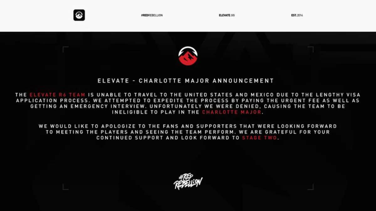 Elevate vai perder Six Charlotte Major 2022