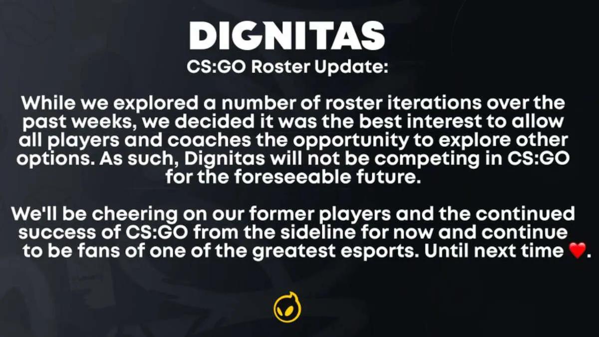 Dignitas desfaz sua lista anterior e deixa o CS:GO