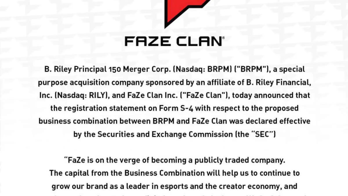 FaZe Clan aprovou uma fusão de negócios com BRPM