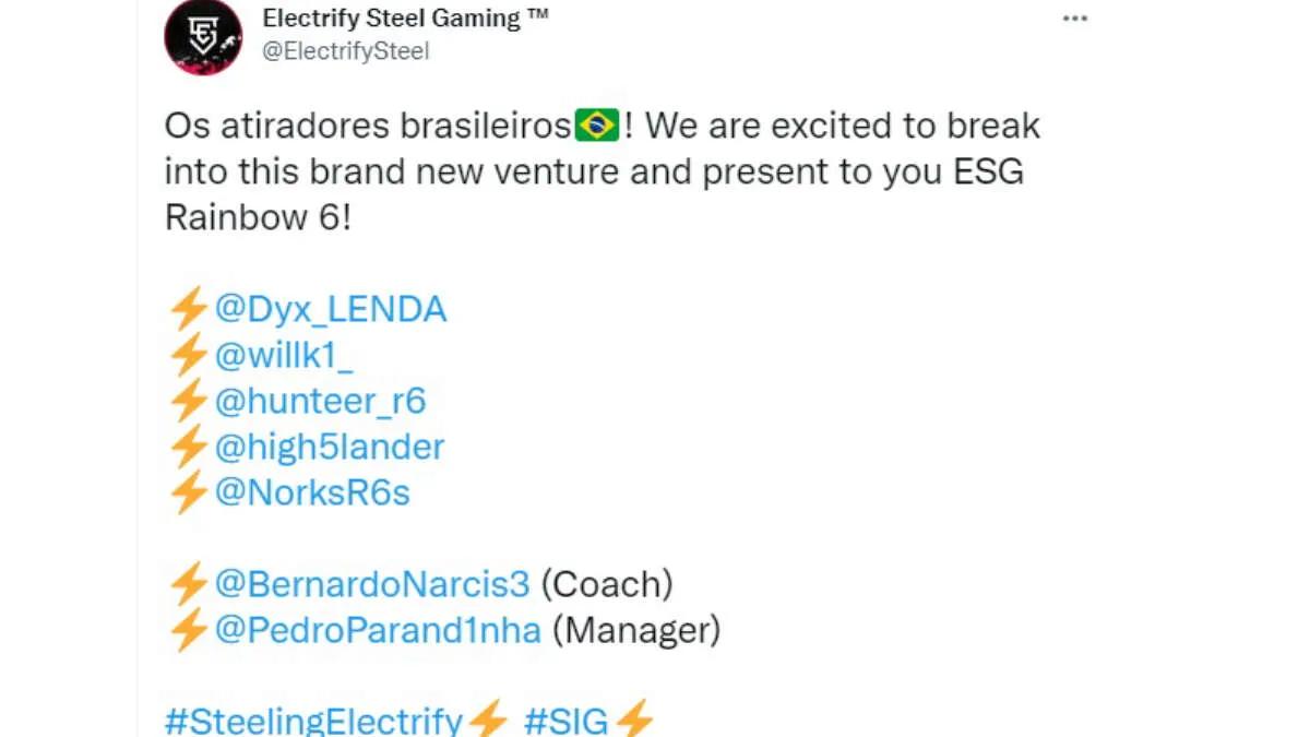 Electrify Steel Gaming anunciou a assinatura da lista R6