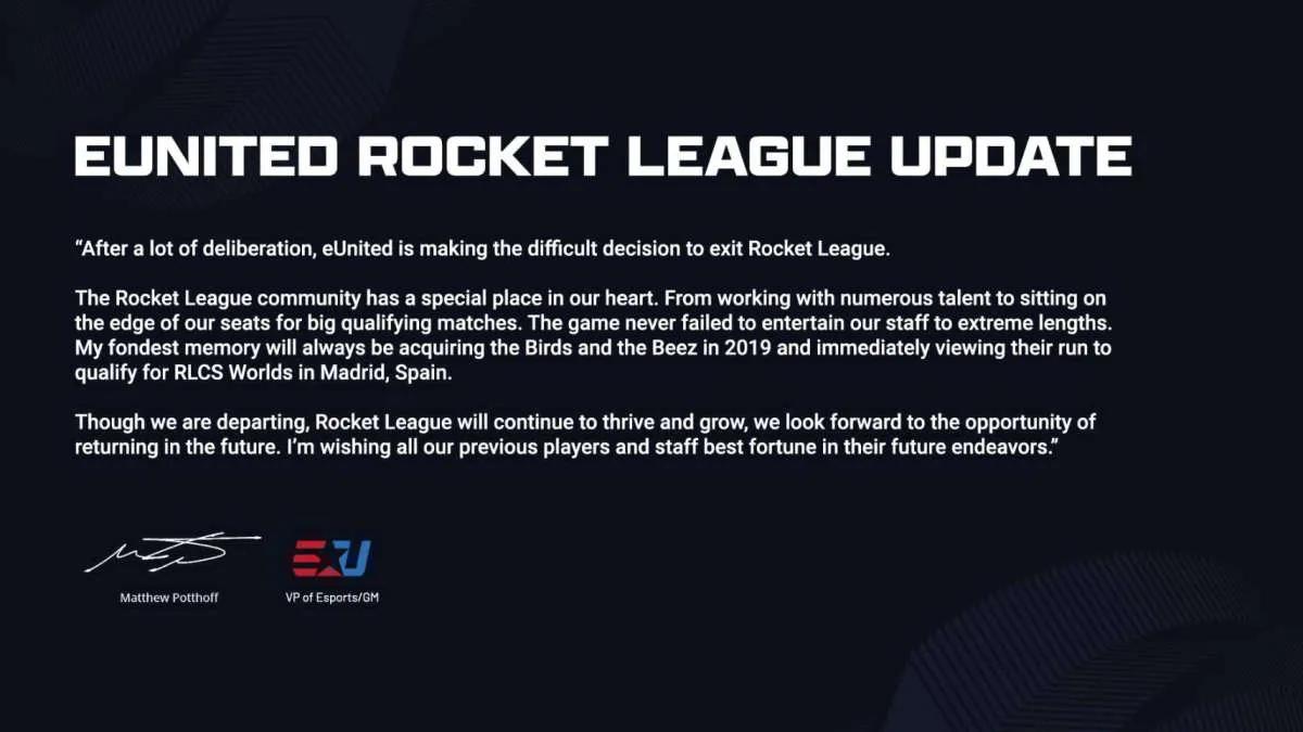 EUnited foram dispensados das funções de três membros do Rocket League