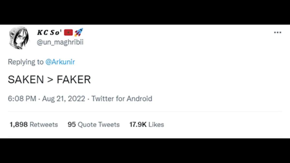 Tweet " FAKER > SAKEN " voa para o espaço