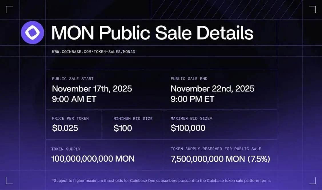 Monad e Coinbase anunciam a ICO do token $MON: primeira venda pública na nova plataforma da bolsa