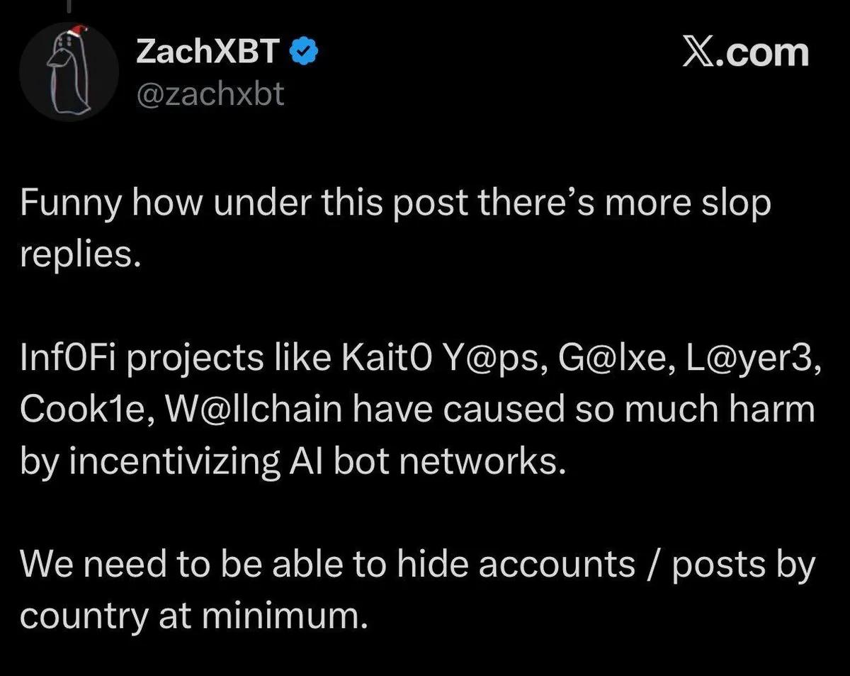 ZachXBT critica os projectos InfoFi por incentivarem os bots de IA