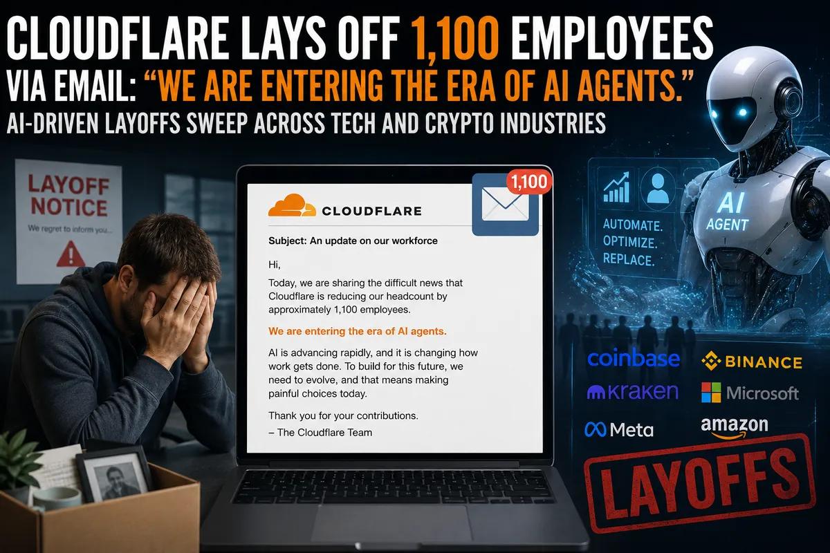 Cloudflare despede 1.100 funcionários por e-mail: "Estamos a entrar na era dos agentes de IA". Demissões impulsionadas por IA varrem as indústrias de tecnologia e criptografia