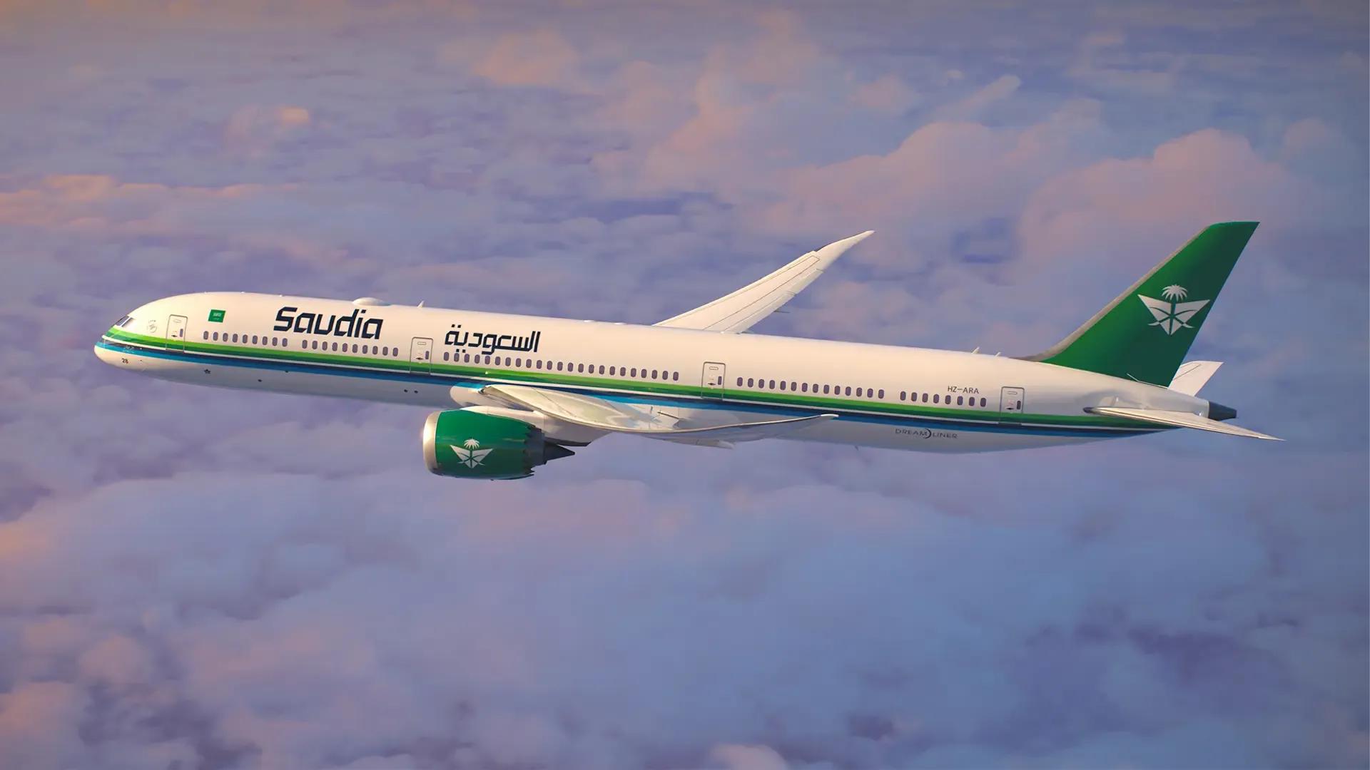 A Saudia Airlines apresenta um avião com a marca da Esports World Cup
