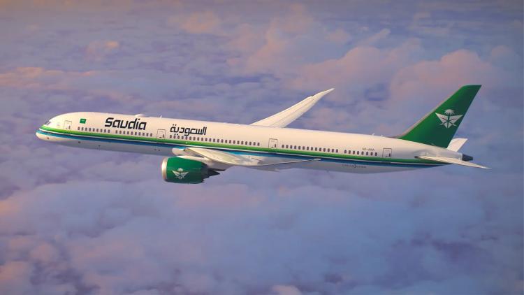A Saudia Airlines apresenta um avião com a marca da Esports World Cup