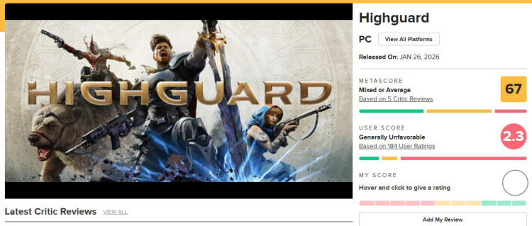 Highguard se tornou o pior jogo de 2026 no Metacritic 1