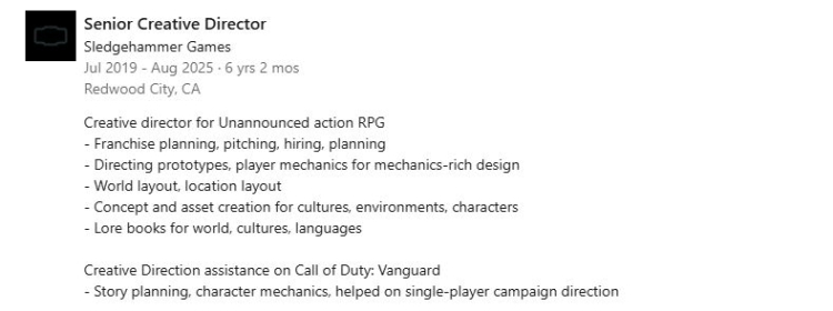 Os desenvolvedores de Call of Duty estão trabalhando em um novo jogo de RPG de ação.